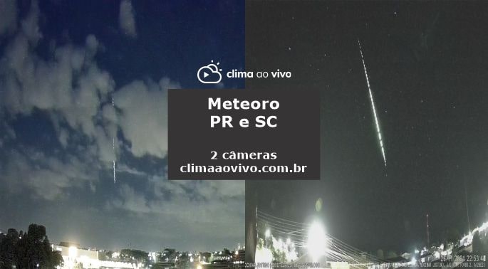 Na imagem mostra a passagem do meteoro em dois esatdos do sul, Santa Catarina e Paraná